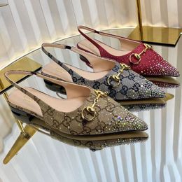 Horsebit Women Canvas Slingback Ballet Flats Metal Horsebit Decor Pointed Toe Back Strap heels Sandals Footwear for Office Dating Wedding Party dress shoes