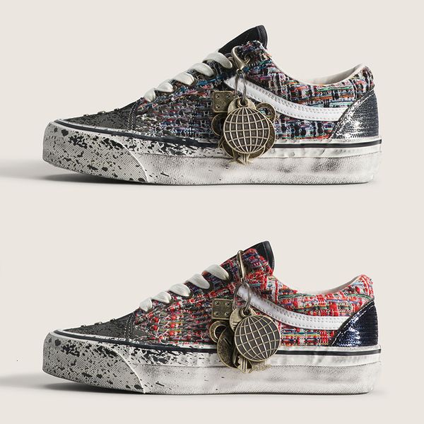 2026 Men Canvas Shoes Luxury Pearlized Sneakers Pearls Design Trainers Old Sports Casual Shoes Lace-Up Walking Shoe 1083