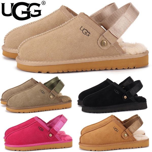 UGG Women's Goldenstar Platform Slippers Adjustable Strap Back Band Suede Shearling Lined Slip On Winter Outdoor Mule Slides Multiple colors