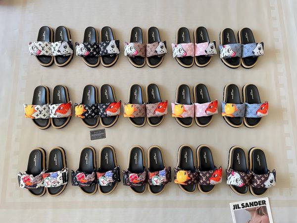 Louis Vuitton X Takashi Murakami Character Sandal Slide Sandals For Women Non Slip Thick Sole Cute Casual Beach Vacation Summer Slippers Multiple colors