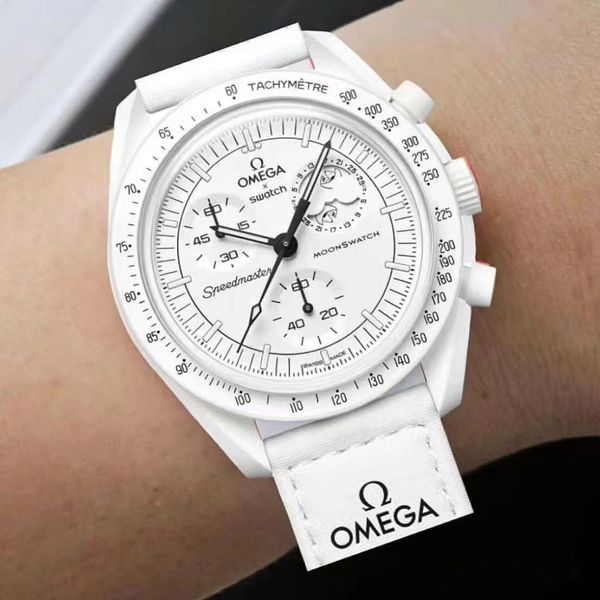 OmegaSwatch Quatz Chrono Stainless Steel Men's Watch Stainless Steel Case Silver Case New Black Case